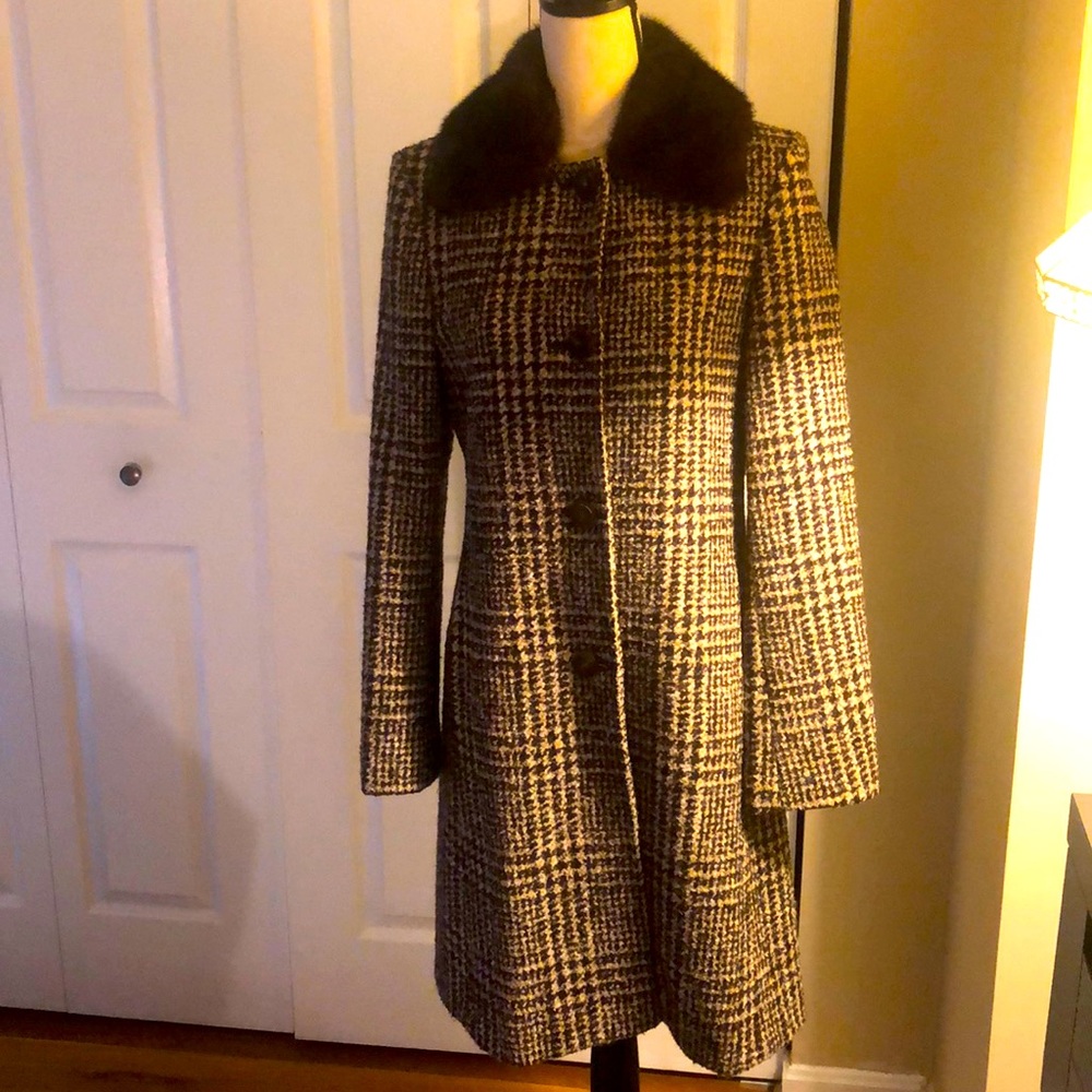 Fleurette alpaca wool and mink trim coat, size 10